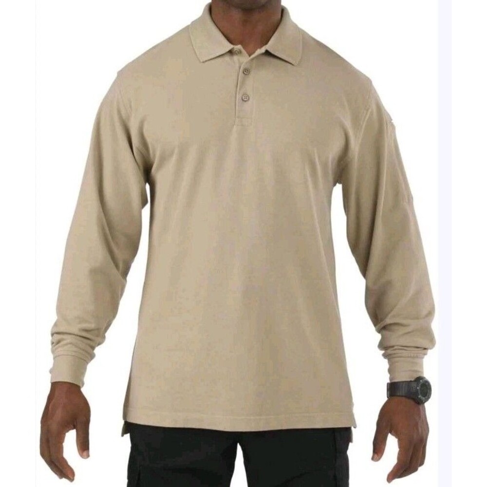 5.11 Tactical Long Sleeve Polo Shirt Men L Tall TDU Khaki Tan Performance Duty